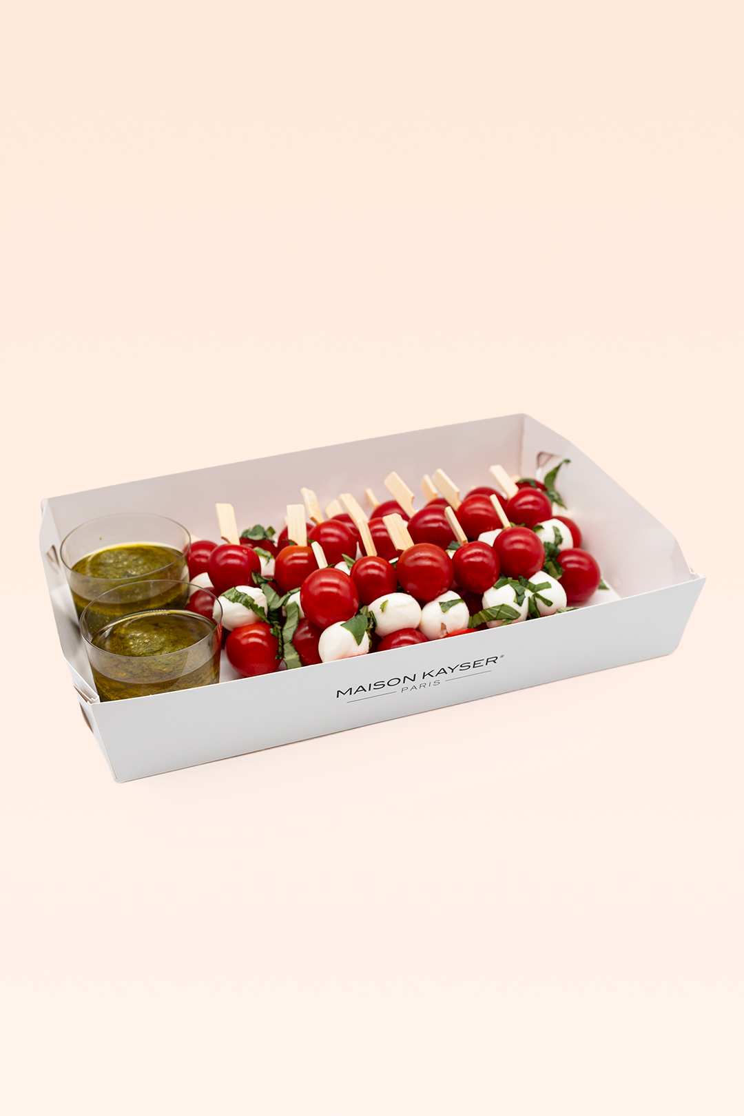 Bandeja Brocheta Tomate Mozzarella Pesto 20 uds