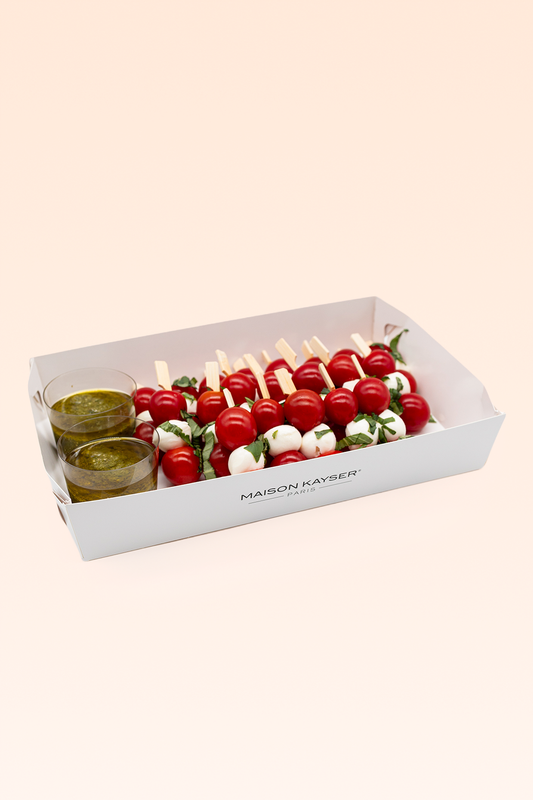 Bandeja Brocheta Tomate Mozzarella Pesto 20 uds