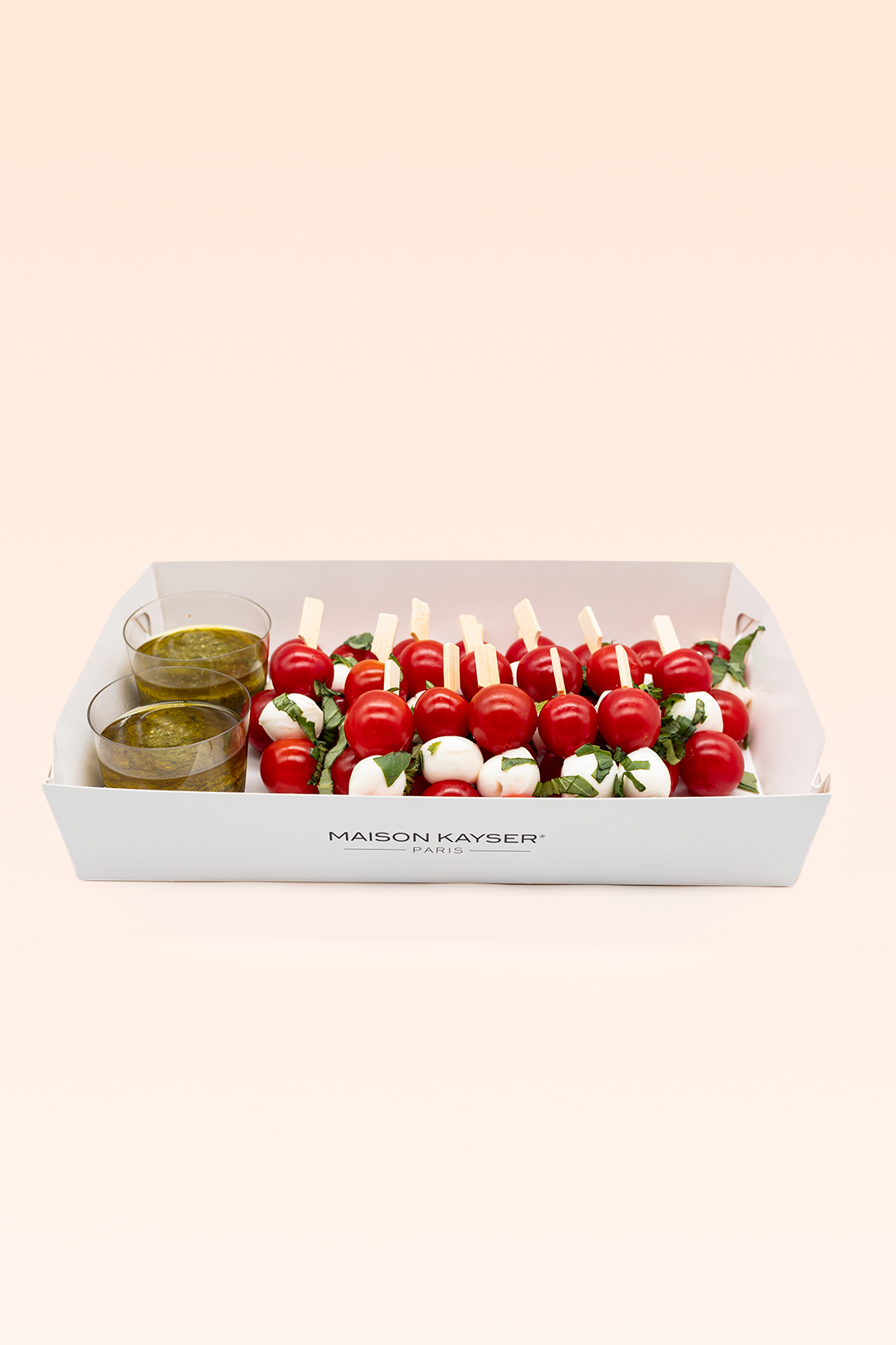 Bandeja Brocheta Tomate Mozzarella Pesto 20 uds